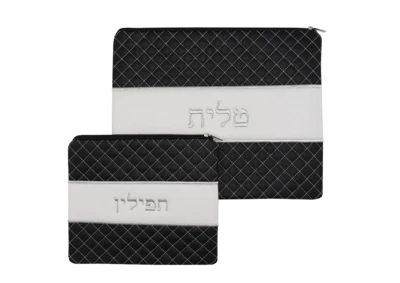 כיסוי לטלית ותפילין דמוי עור - דגם "משובץ"