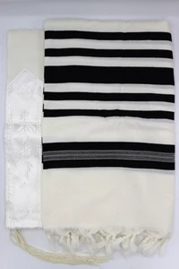 טלית צמר תשבץ - דגם "דותן" שחור