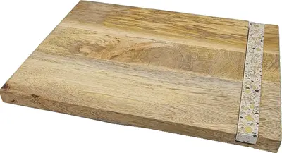 מגש חלה עץ מנגו בשילוב בטון - דגם "הארץ"