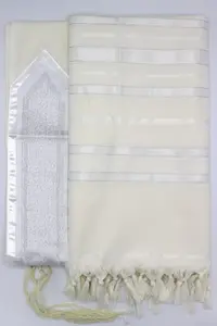 טלית צמר תשבץ - דגם "דותן" כסוף מידה 70