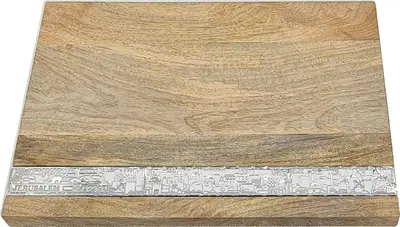 מגש עץ מנגו גדול- דגם "jerusalem" פס עיטורי ירושלים זהב כסוף
