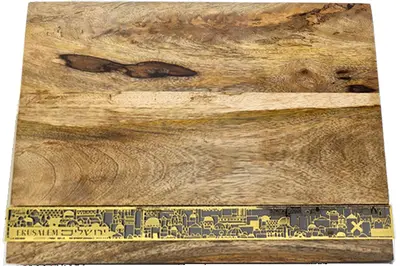 מגש עץ מנגו גדול- דגם "jerusalem" פס עיטורי ירושלים זהב בצבע זהב
