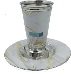 גביע קידוש נירוסטה עם הדפס- דגם "קדש" שיש בהיר