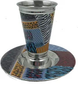 גביע קידוש נירוסטה עם הדפס- דגם "קדש" מקושקש צבעוני