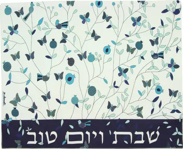 כיסוי חלה הדפסה דיגיטלית - דגם "פריחה" גווני כחול