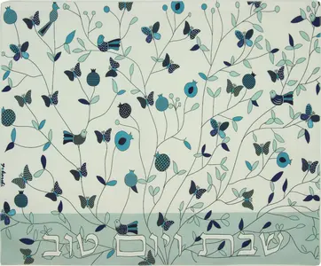 כיסוי חלה הדפסה דיגיטלית - דגם "פריחה" גווני טורקיז